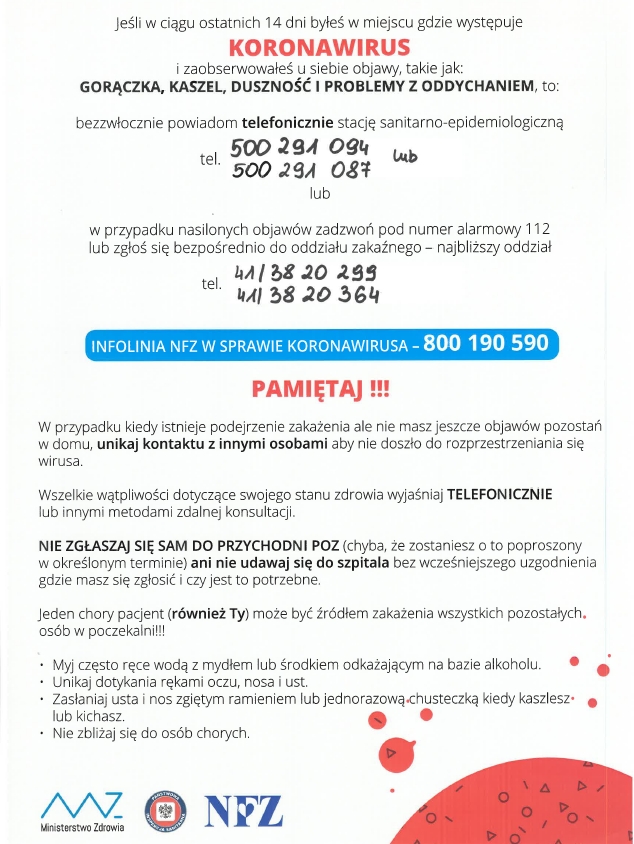 Informacja telefoniczna do miechowskich służb w związku z koronawirusem